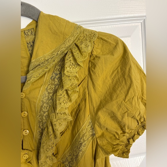 Mustard Yellow Lace Trim Button-Front Dress Free People Sun-kissed Mini Dress - Picture 8 of 13